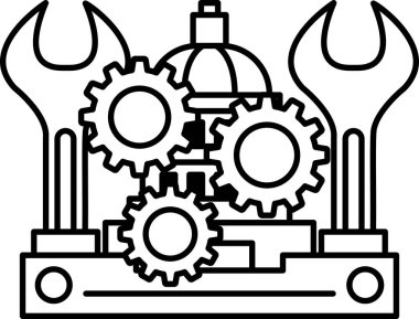 Üç dişli ve ingiliz anahtarlı bir makinenin siyah beyaz çizimi. Viteslerin hepsi farklı boyutlarda ve İngiliz anahtarı da üstlerinde. Mekanik hassasiyet kavramı