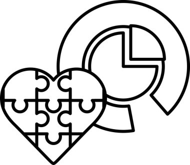 Bir yapboz parçası kalp ve bir pasta grafiği. Pasta tablosu iki parçaya bölünmüş, biri diğerinden daha büyük.