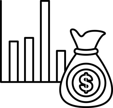 Dolar işaretli bir grafik ve bir çanta dolusu para. Grafik, paranın değerindeki düşüş eğilimini gösteriyor
