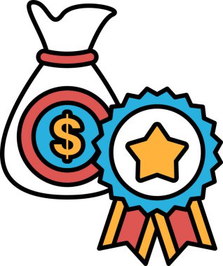 Bir çanta dolusu para ve bir yıldız yan yana gösteriliyor. Para çantası 100 dolar değerinde ve yıldız da başarının sembolü.