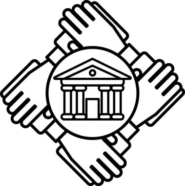 Bir bina dört elle çevrilidir. Bina birlik ve işbirliğinin bir sembolü. Dört el, ortak bir amaç için bir araya gelen insanları temsil ediyor.