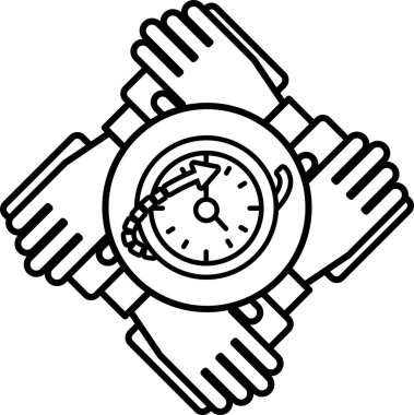 Üzerinde eller olan bir saat dört elle çevrilidir. Saat 12 'ye ayarlandı.