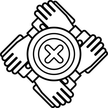 Dört elin bir daire içinde el ele tutuştuğu siyah beyaz bir görüntü. Birlik ve beraberlik kavramı