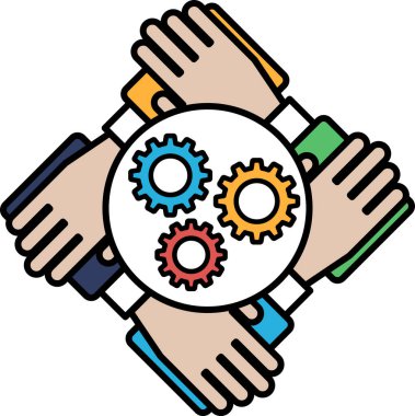 Bir grup insan bir çember etrafında el ele tutuşuyor. Takım çalışması ve işbirliği kavramı