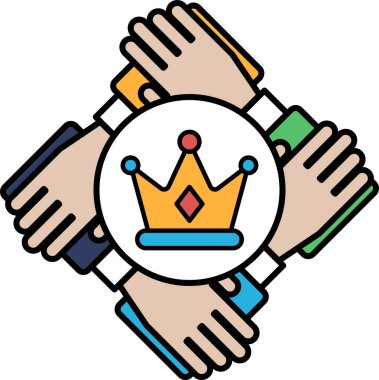 Taç tutan bir grup el. Taç birlik ve gücün sembolüdür. Eller takım çalışmasının ve işbirliğinin sembolüdür. Ortak bir hedefe ulaşmak için birlikte çalışma kavramı