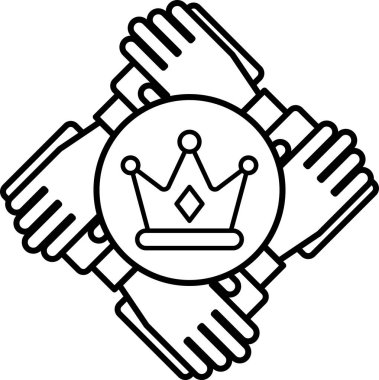 Dört elin bir tacı tuttuğu siyah beyaz bir görüntü. Birlik ve güç kavramı, çünkü eller tacı elinde tutmak için birlikte çalışıyor. Taç, liderliği ve otoriteyi temsil eder.