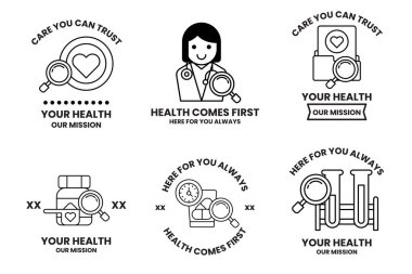 Ortasında büyüteç olan bir dizi sağlık kartı.