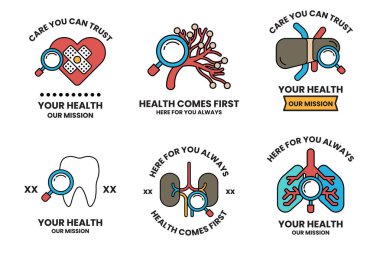 Ortasında büyüteç olan bir dizi sağlık kartı.