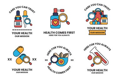 Ortasında büyüteç olan bir dizi sağlık kartı.