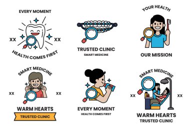 Ortasında büyüteç olan bir dizi sağlık kartı.