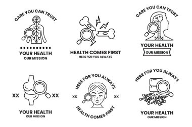 Ortasında büyüteç olan bir dizi sağlık kartı.