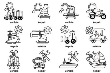 Araç konseptinde bir dizi çizim ve sanat tarzında onarım