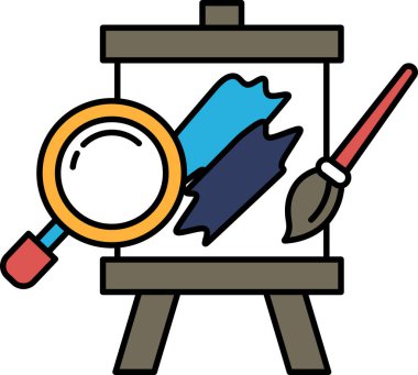 Bir boya fırçası, bir boya paleti ve bir büyüteç.