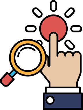 Arka planda büyüteçle güneşi gösteren bir el. Önemli ya da değerli bir şeyi arama kavramı. Gizli bir hazine ya da bir sorunun çözümü gibi.