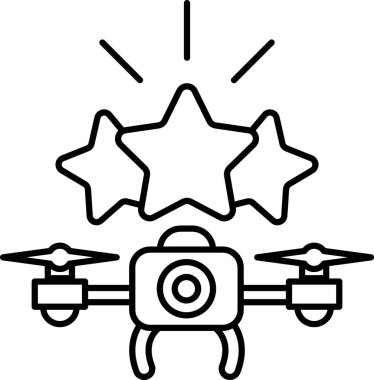 Üzerinde üç yıldız olan bir dron. İnsansız hava aracı teknolojinin ve yeniliğin sembolüdür. Yıldızlar insansız hava aracının üç ana bileşenini temsil eder: kamera, kumanda ve pil.