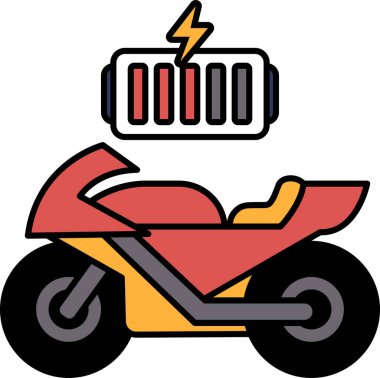 Arkasında pil olan siyah beyaz bir motosiklet. Şarj edildi ve gitmeye hazır.