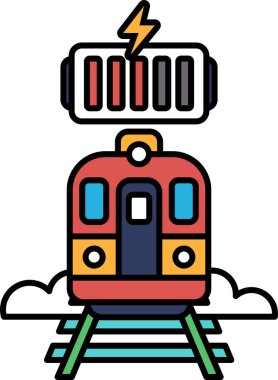 Üzerinde pil olan bir tren. Tren raylarda.