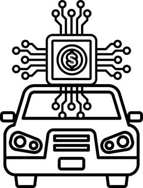 Üzerinde dolar işareti olan bir araba. Dolar işareti bir sürü elektronik bileşenle çevrili.