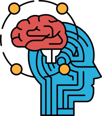 Üzerinde labirent olan bir beyin. Labirent kablolardan oluşur ve beyin bir çemberle çevrilidir.