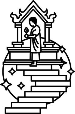 Bir adam bir binanın önündeki merdivenlerin üzerinde duruyor. Adam elinde bir mum tutuyor. Maneviyat ve hürmet kavramı