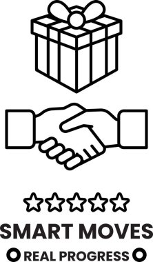 Siyah bir el sıkışma çizgisi olan beyaz bir kutu. Kutunun üzerinde 