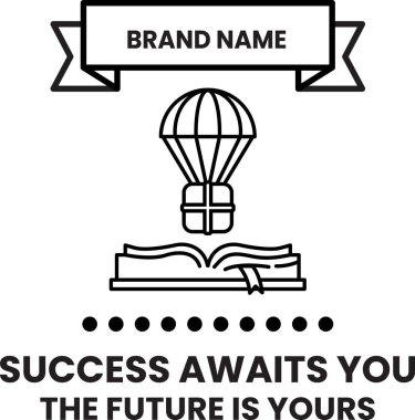 Üzerinde bir kutu ve ortasında bir balon olan bir kitabın beyaz ve siyah görüntüsü. Balon bir kurdele ile çevrili ve altında 