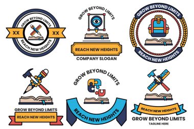 Resim altı farklı tasarımdan oluşan bir koleksiyon. Hepsi de bir kitap içeriyor.