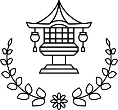 Önünde çiçek olan bir binanın siyah beyaz çizimi. Binanın çok fazla detayı var ve farklı bir kültürden gibi görünüyor. Çiçek küçük ve narindir.