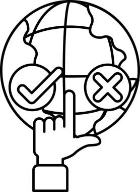 Sol tarafında kontrol işareti ve sağ tarafında X olan bir küreyi gösteren bir el.