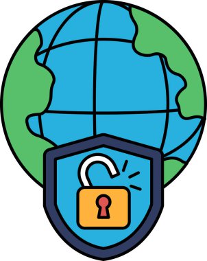 Ortasında anahtar deliği olan siyah beyaz bir küre çizimi. Küre, aynı zamanda siyah ve beyaz olan bir kalkanla çevrilidir. Anahtar deliği açık ve kalkan kapalı.