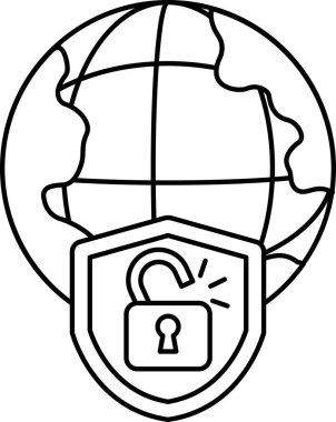 Ortasında anahtar deliği olan siyah beyaz bir küre çizimi. Küre, aynı zamanda siyah ve beyaz olan bir kalkanla çevrilidir. Anahtar deliği açık ve kalkan kapalı.