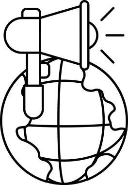 Büyük bir hoparlör bir kürenin üstündedir. Dünya siyah ve beyaz.