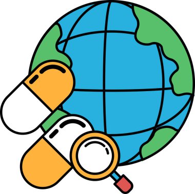 Bir hap bir büyüteçle bir kürede gösterilir. Hap bir ilaçtır ve dünya da dünyadır. Hap detaylarını göstermek için büyütülüyor.