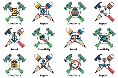 Her biri farklı bir kavram ya da fikri temsil eden 12 farklı sembolden oluşan bir set. Semboller, her bir sembolün eşsiz bir dizayn ve renge sahip olduğu bir ızgara şeklinde düzenlenmiştir. Sahne yaratıcılıktır.