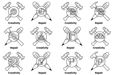 Görüntü, her biri farklı bir konsepti temsil eden 12 farklı sembolden oluşur. Sembollerin hepsi bir haçla bağlanmış ve hepsi siyah ile yazılmış.