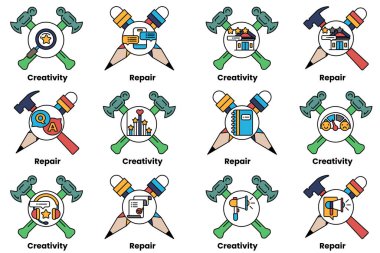 Çekiçler ve kalemler de dahil olmak üzere 