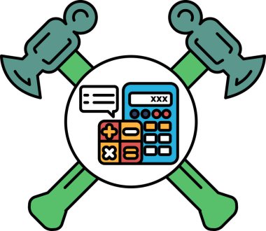 Hesap makinesi çekiç ve çiviyle gösterilir. Hesap makinesi beyaz arkaplanda.