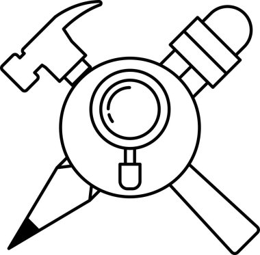 Bir çekiç, bir tornavida ve bir makas daire şeklinde çizilir.