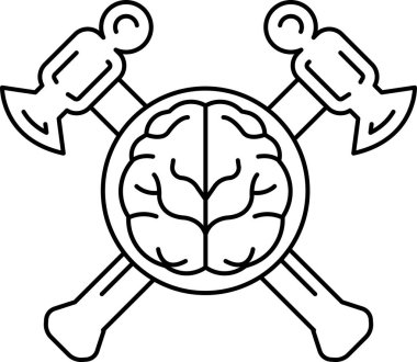 İki tarafında çekiç ve balta olan bir kafatası. Kafatası haçla çevrili.