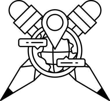 Kalem ve makaslı siyah beyaz bir küre çizimi. Kalem ve makas küreyi gösteriyor ve dünya bir daire ile çevrili.