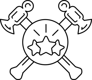 Siyah beyaz bir çekiç ve ortasında yıldız olan bir balta çizimi. Çekiç ve balta birbirlerinin üzerinden geçer ve yıldız haçın ortasında kalır.