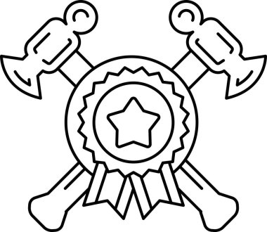 Siyah beyaz bir çekiç ve ortasında yıldız olan bir balta çizimi. Çekiçle baltayı birbirine geçirirler.