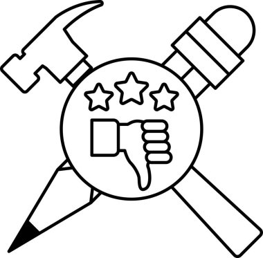 Bir çekiç, bir tornavida ve bir makas siyah beyaz bir resimde gösterilir. Çekiç solda, tornavida ortada, makas da sağda.