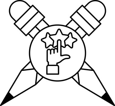 Yıldızlı bir kalem ve onu gösteren bir el. Kalem siyah ve beyazdır, ve el yıldızın üzerinde konumlandırılmıştır, bu da onun bir başarı veya tanınma sembolü olduğunu gösterir.