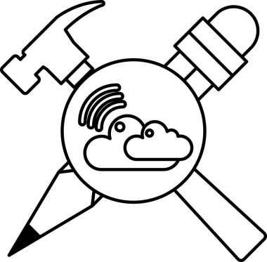 Bir çekiç, bir kalem ve bir ingiliz anahtarı daire şeklinde gösterilir. Çember bulutlarla çevrili, bu da gösteriyor ki görüntü araçlar ve hava durumu ile ilgili.