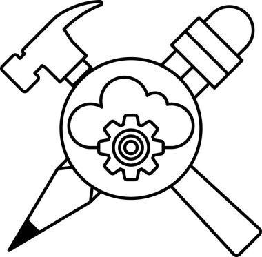 Bir çekiç, bir kalem ve bir ingiliz anahtarı hepsi bir daire şeklinde çizilir. Araç gereç ve yaratıcılık kavramının yanı sıra iş için doğru aracı kullanmanın önemi