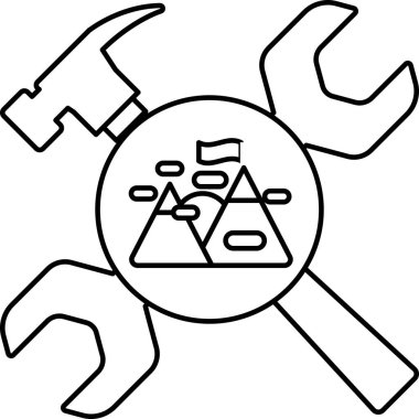 Ortasında dağ olan bir çekiç ve İngiliz anahtarı. Dağ bir bayrak ile çevrilidir. Bir şeyi düzeltme ya da bir zorluğun üstesinden gelme kavramı