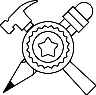 Bir çekiç ve bir kalem bir yıldızın üzerinden geçer. Çekiç ve kalem yapının sembolleridir ve yıldız başarının sembolüdür. Sıkı çalışma ve başarı kavramı