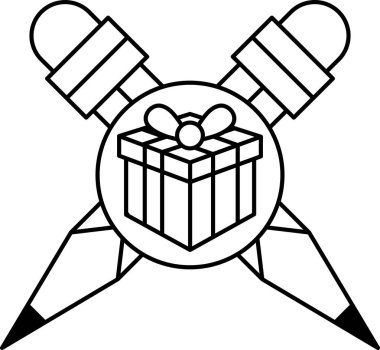 Her iki tarafında kalem olan bir kutunun siyah beyaz çizimi. Kalemler birbiri üzerine geçmiş ve kutu ortada duruyor. Yaratıcılık kavramı ve yazmanın önemi