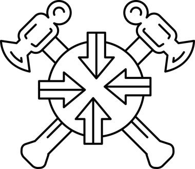 Siyah beyaz bir çekiç ve farklı yönleri gösteren oklu bir balta. Yön ve hareket kavramı, sanki araçlar bir şeyi işaret ediyormuş gibi. Siyahın kullanımı